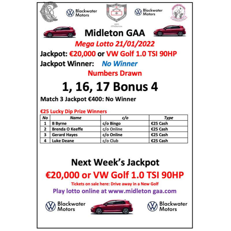 21st January 2022 Club Lotto Results
